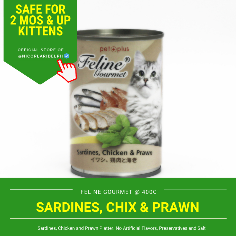 Feline Gourmet in Can Sardines, Chicken and Prawn 100 No Salt and Preservatives for Cats