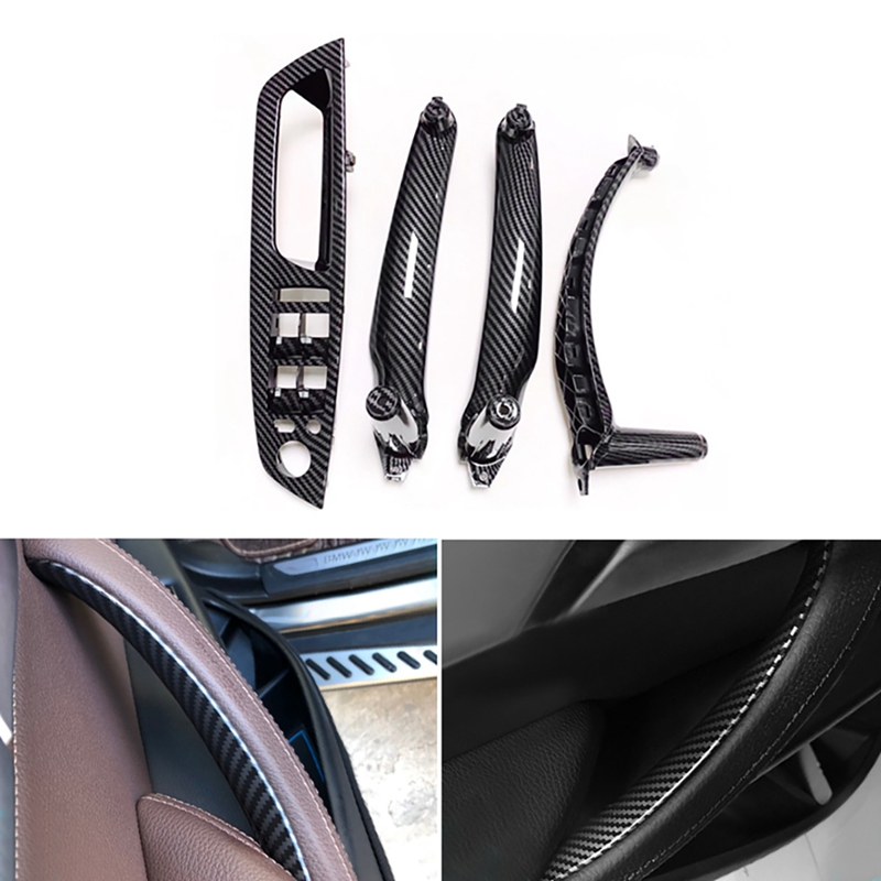 4pcs car interior window lift switch panel door handle pull cover trim for-bmw e70 e71 e72 x5 x6 2007-2014 carbon fiber
