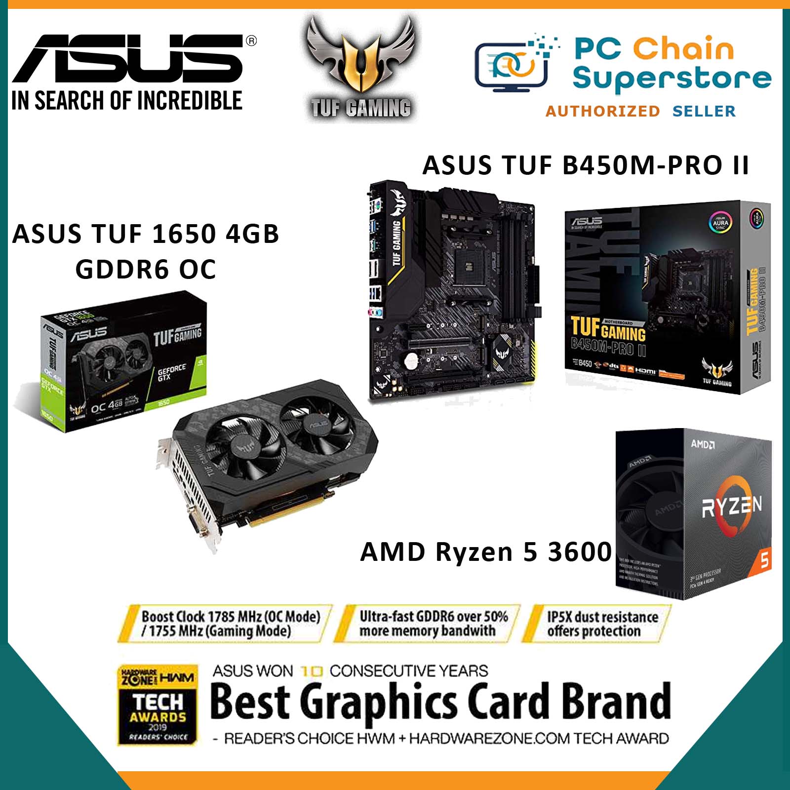 Bundle 3pcs Amd Ryzen 5 3600 Processor Asus Tuf Gaming B450m Pro Ii Matx Motherboard Asus 8654