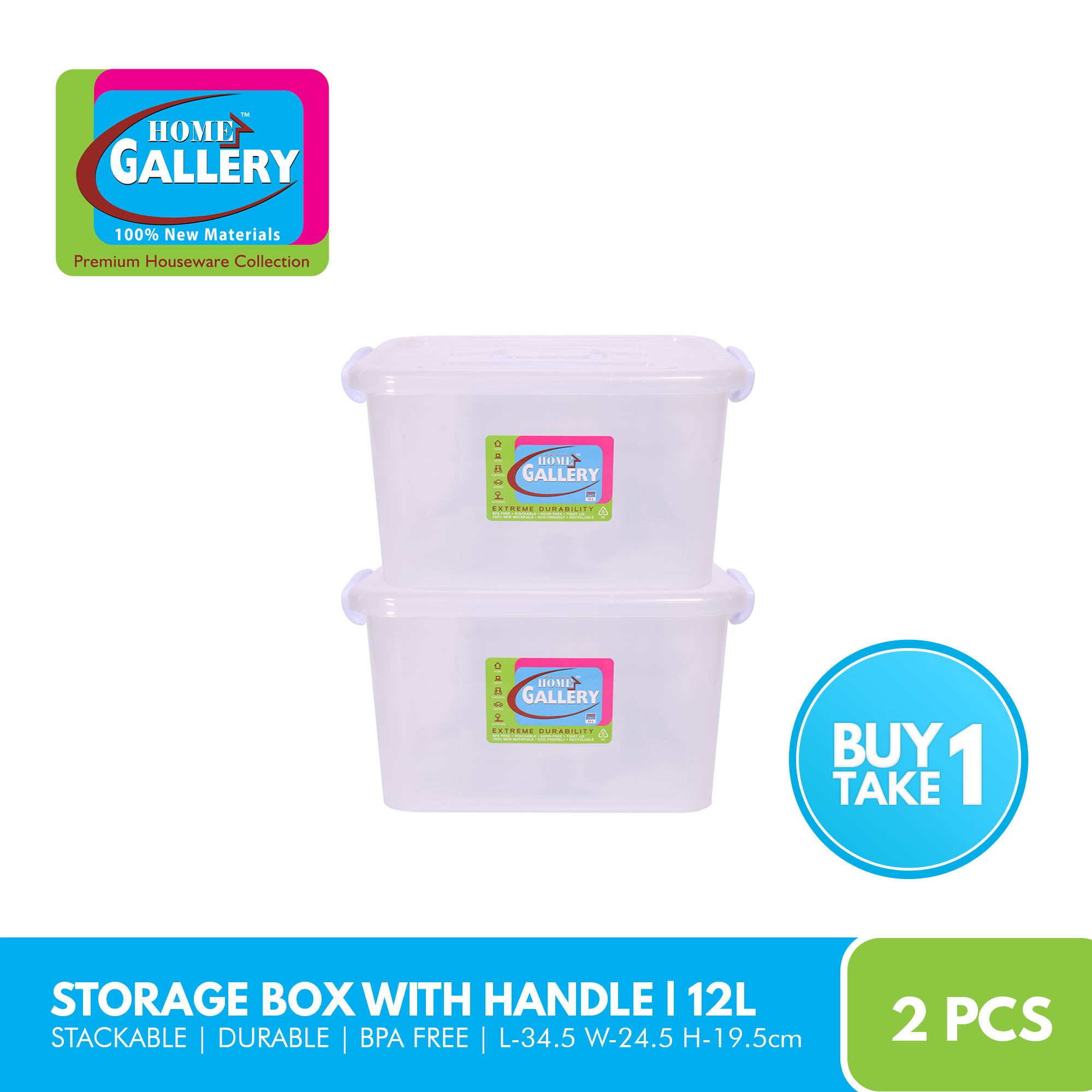 Home Gallery Storage Box with Handle Capacity 12L Durable