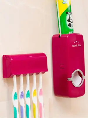 Toothpaste Dispenser with Toothbrush Holder Organizer Set