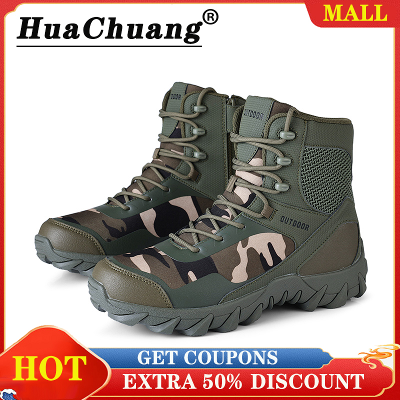HUACHUANG Ankle Boots for Men Black Desert Combat Lace Up Outdoor ...