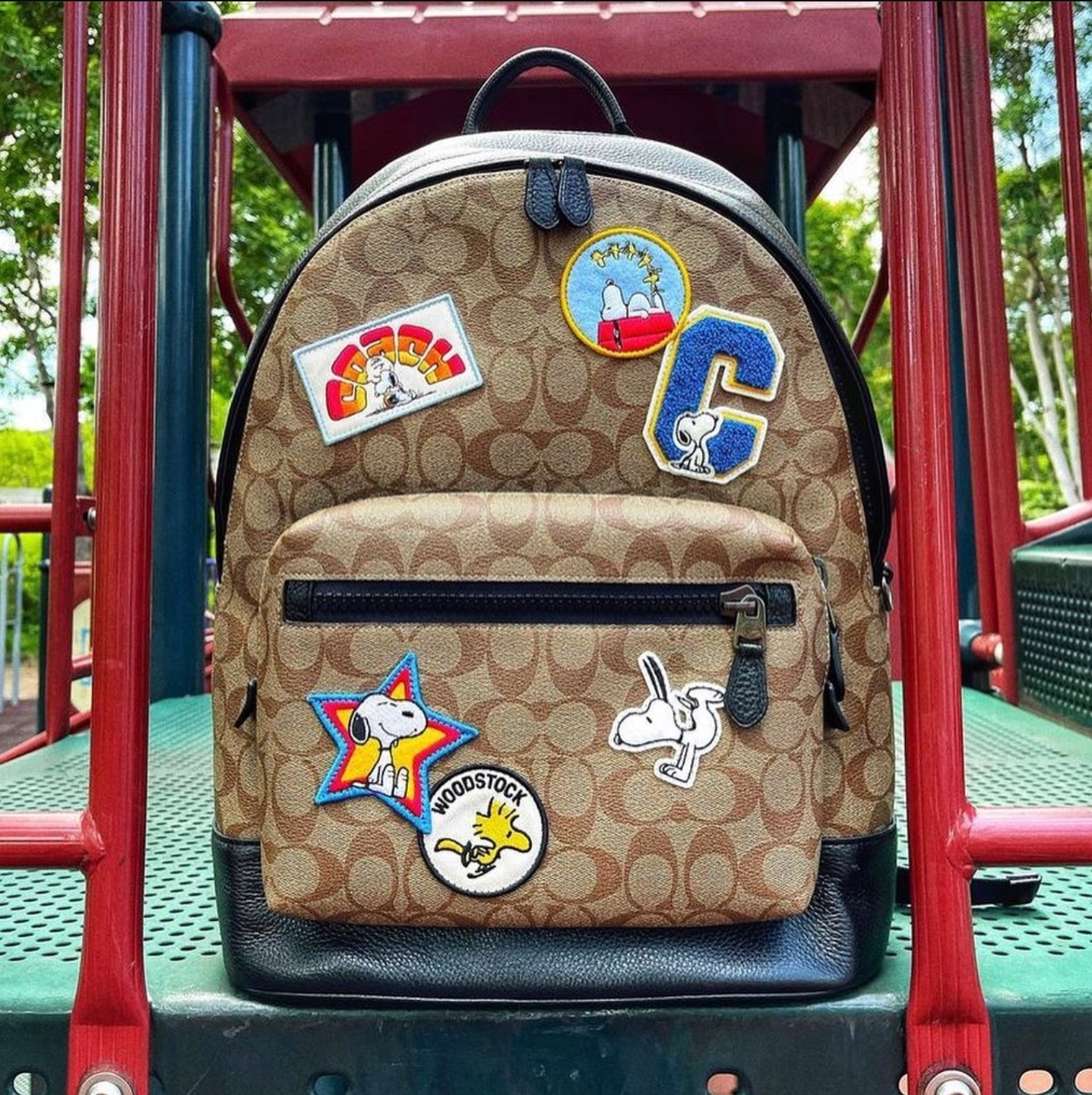 Coach X Peanuts West Backpack In Signature Canvas With Varsity Patches