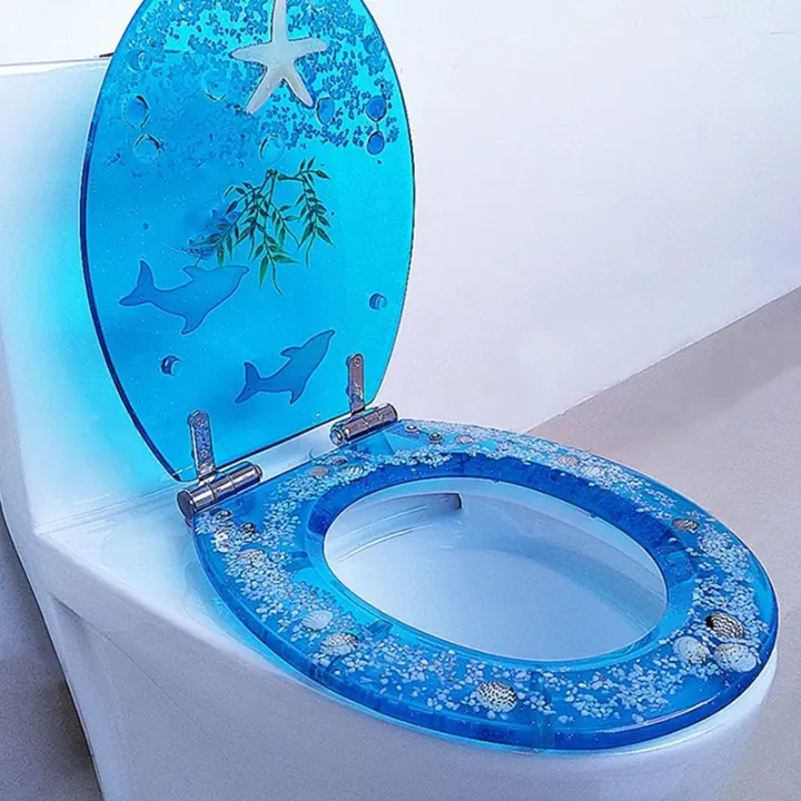 Art Close Resin Toilet Seat with Cover, 3D Effects Heavy Duty Toilet Lid  with Dolphin, Starfish, Real Seashells and Sand S Type Toilet, Crystal Blue  | Lazada Singapore