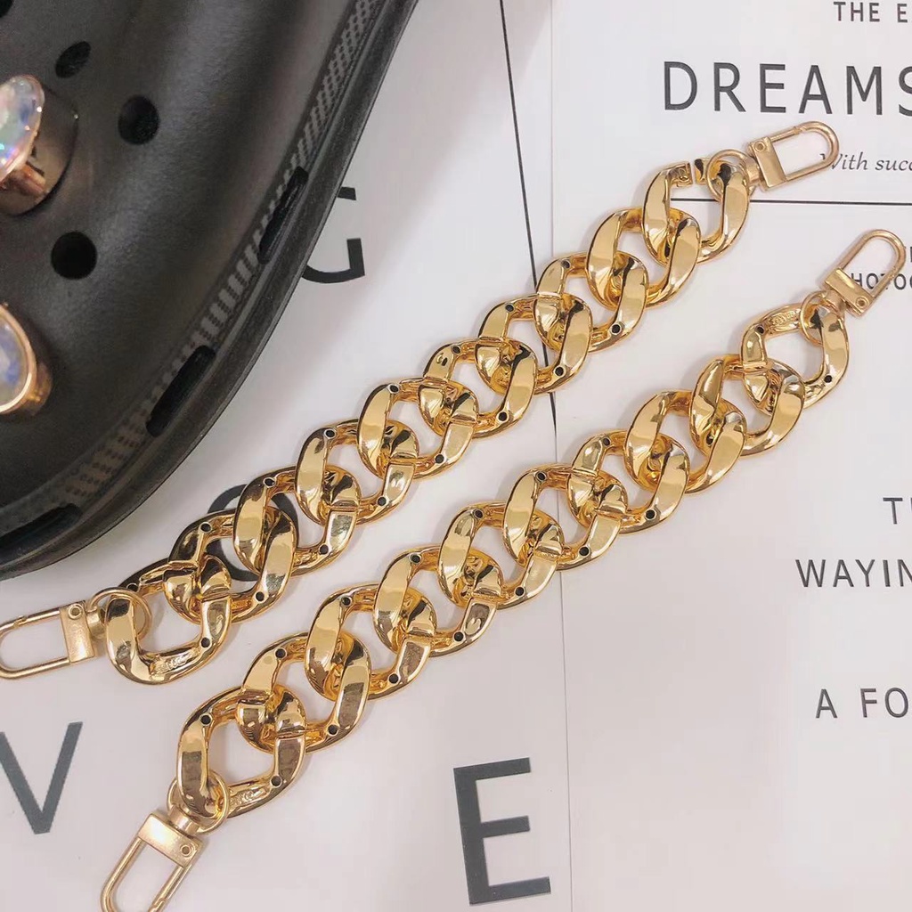 Crocs Fashion Plastic material Chain Shoes Decoration jibbitz Gold and Diamond Lazada PH