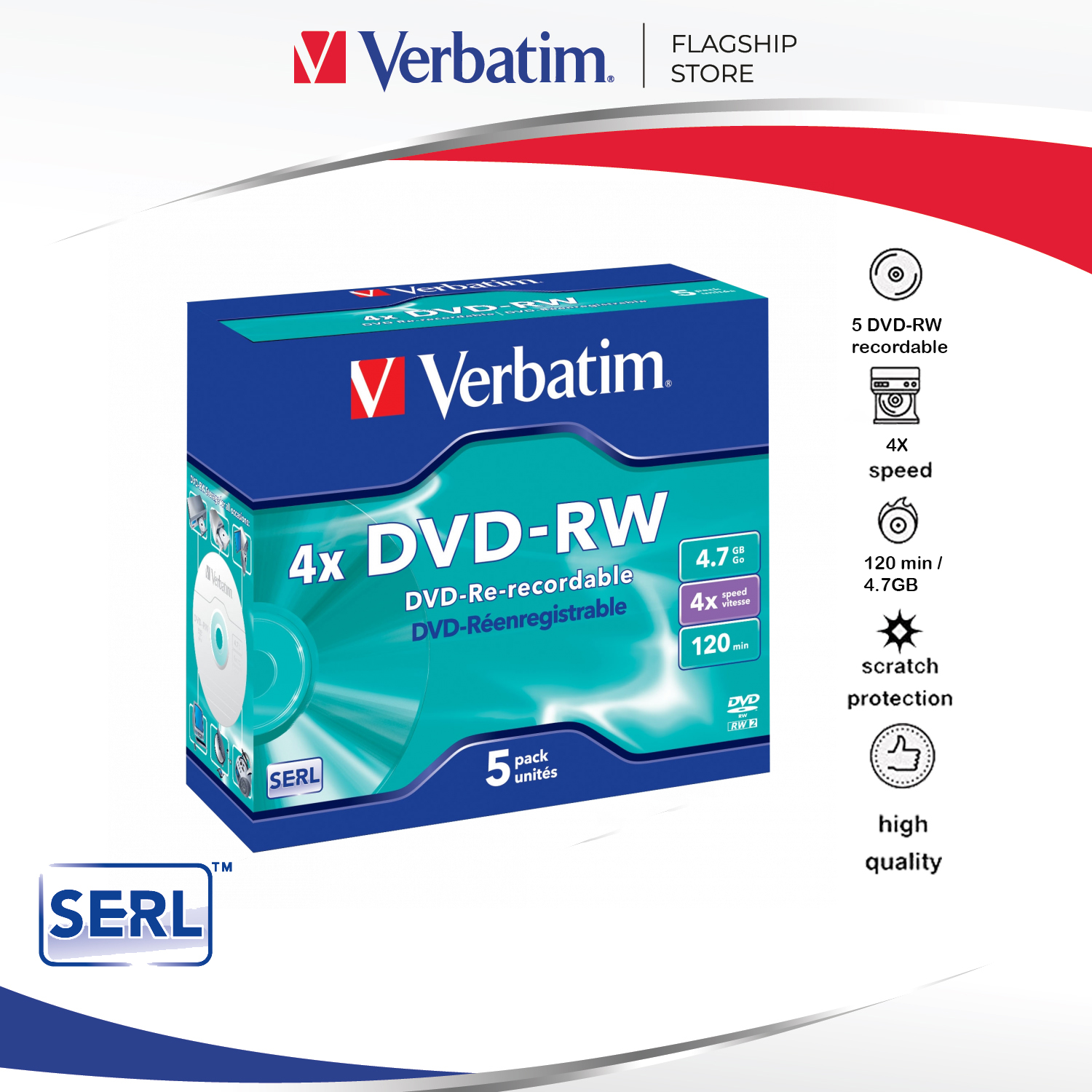 Verbatim DVD-RW/ 4x/ 4.7GB/ 120min 5pcs per Pack with Individual