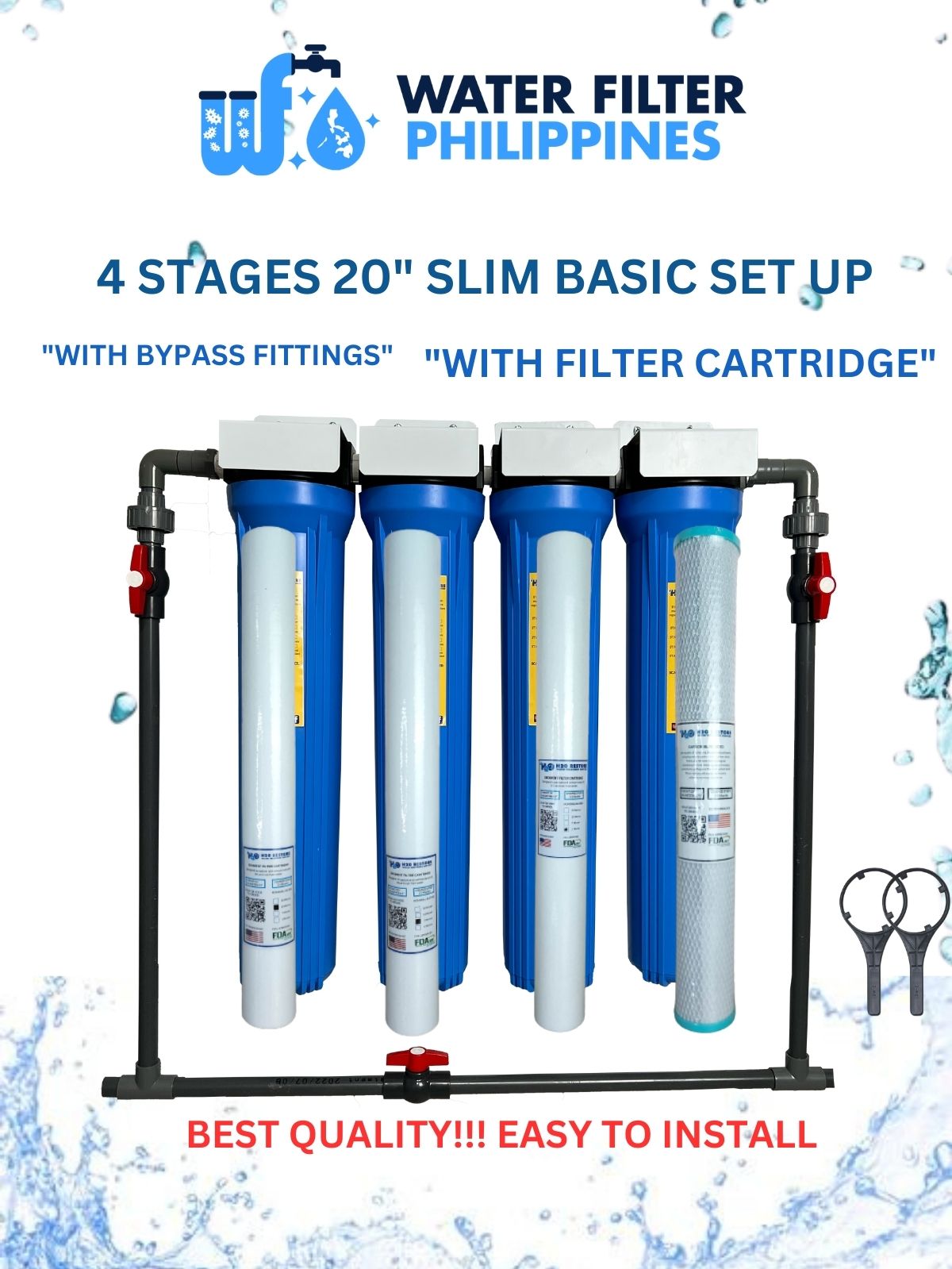 Water Filter 4 Stages 20" Slim Type H2O RESTORE with Bypass Variations
