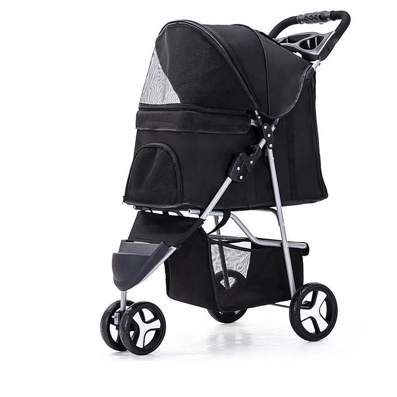 Universal wheel Pet Dog Cat Stroller Black 3 Wheels Heavy Duty Foldable
