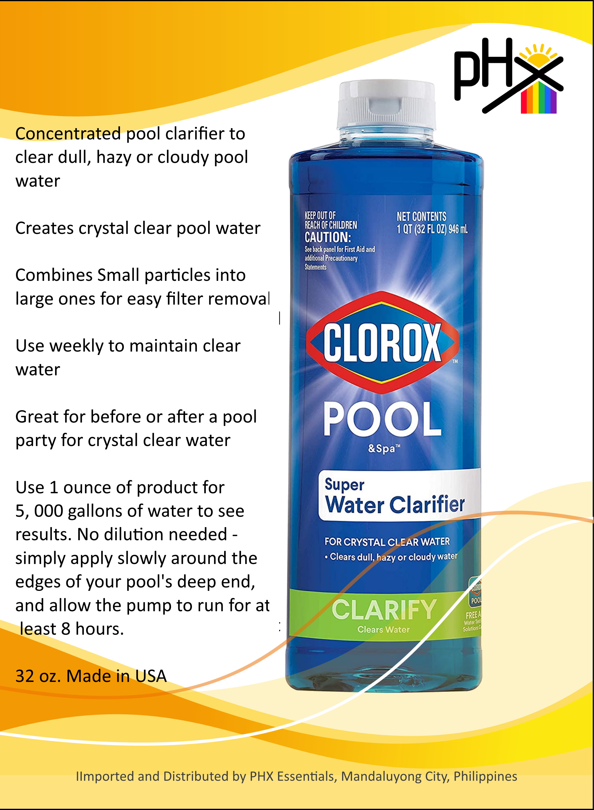 Clorox Super Water Clarifier for Pool and Spa 32 oz. Made in USA