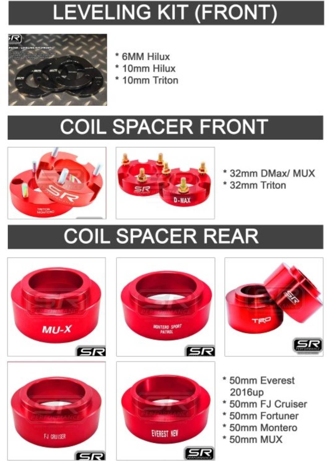 Front & Rear Coil Spacers Levelling Kit Hilux Strada Innova New Everest