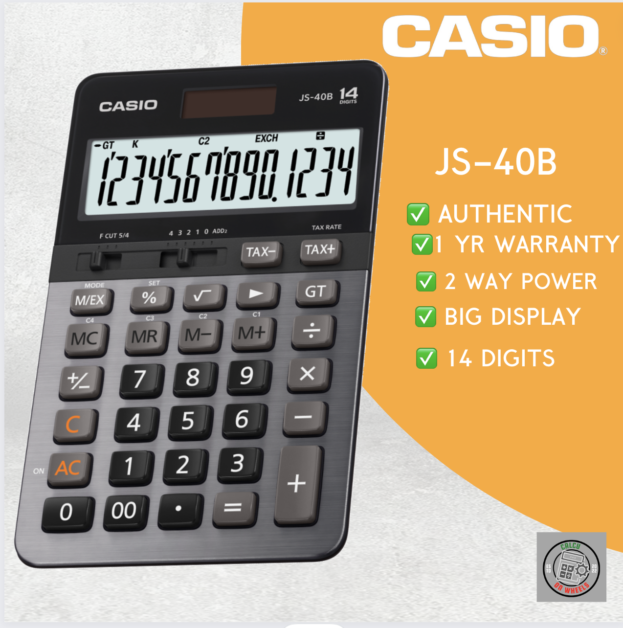 Js 40b Casio JS40B HEAVY DUTY BLACK desktop calculator 14 digits with 1 year ...