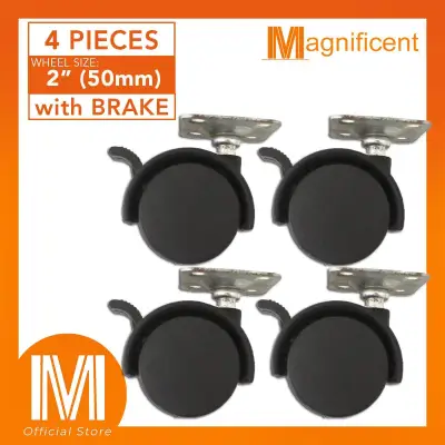 Plate Type With Brake Black Swivel Twin Wheel Casters 50mm for Office Chair Furniture Transport Equipment (4 pcs)
