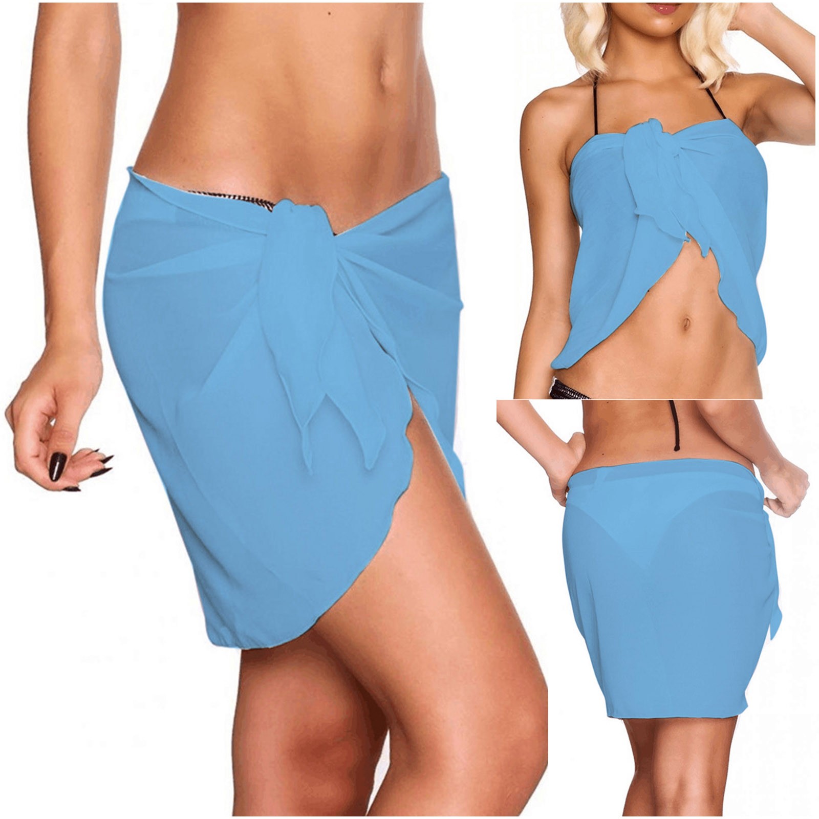 Bluelansie Women's Sexy Solid Color Beach Skirt Swimwear Cover Up