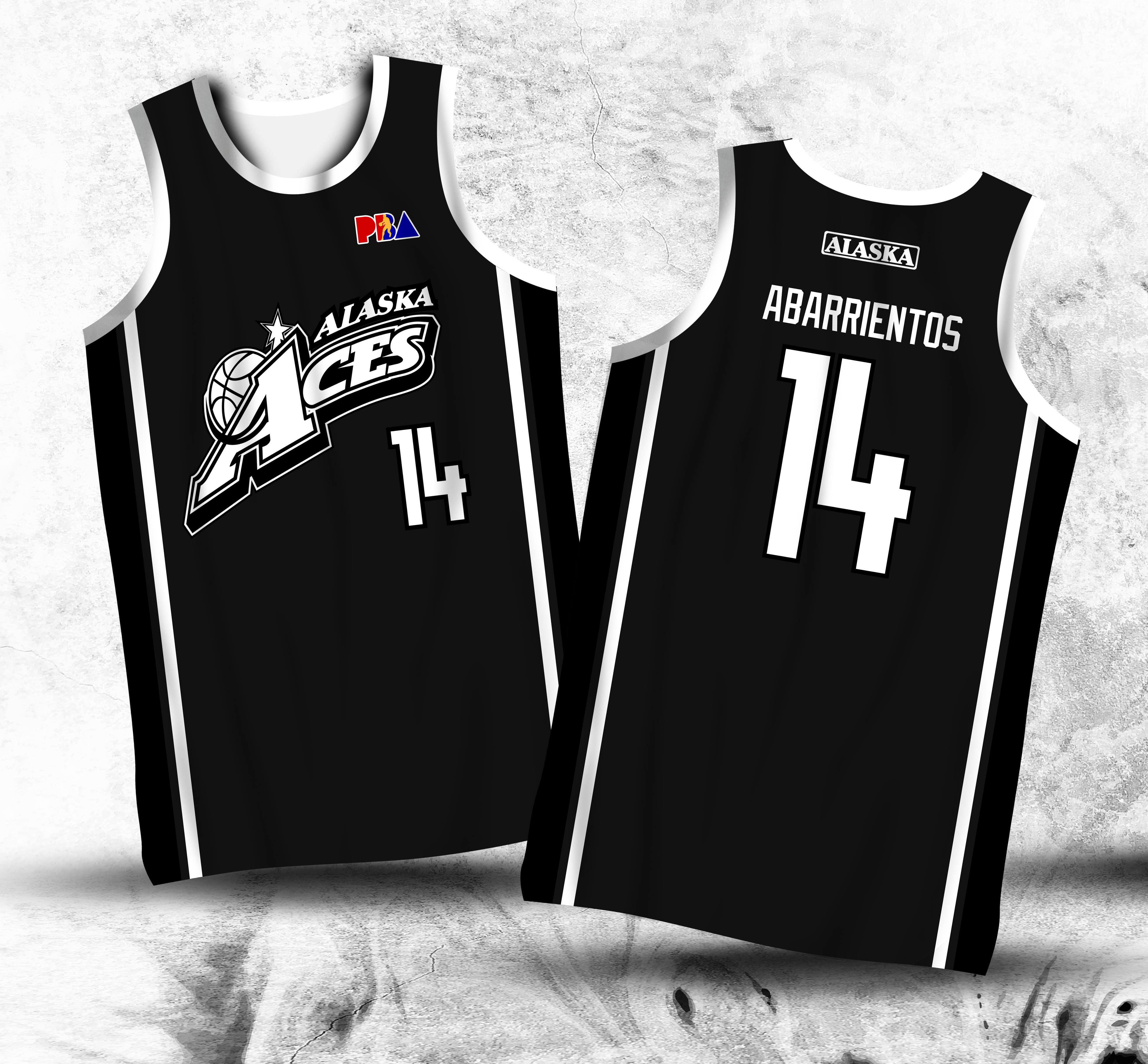 PBA RETRO JERSEY ALASKA ACES JOHNNY ABARRIENTOS 14 BLACK/WHITE JERSEY LASTIMOSA FULL