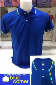 blue corner polo shirt with stripes