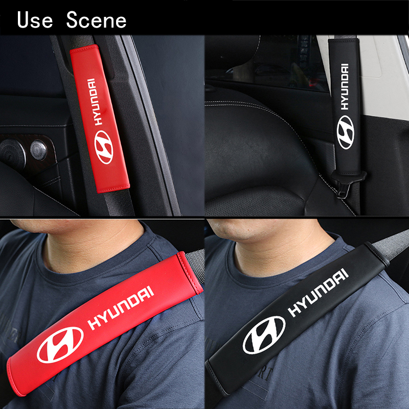Jimat 2pcs Hyundai Logo Black Leather Car Seat Safety Belt Strap Covers Shoulder Pad Accessories Fit For Hyundai Accent Elantra Ioniq Kona Nexo Santa Fe Sonata Veloster Tucson 