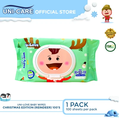 UniLove Baby Wipes Christmas Edition (Reindeer) 100's Pack of 1