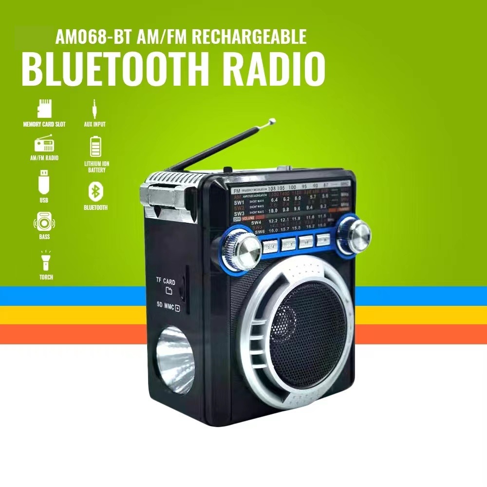 Rechargeable AM/FM Bluetooth Radio with USB/SD/TF MP3 Player