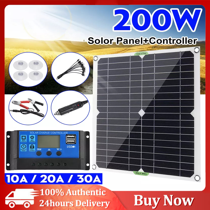 【COD】24hours delivery 200W Solar Panel Dual USB DC Battery Charger Kit