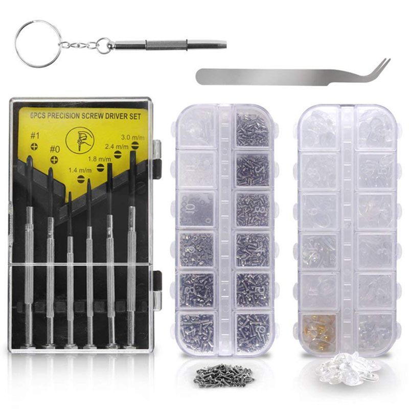 Giá bán Eyeglass Repair Kit,Eyeglasses Sunglasses Repair Kit With 1100 Pcs Glasses Screws Assortment Accessories, 12 Different Nose Pads And Screwdrivers And Tweezers For Spectacles Watch