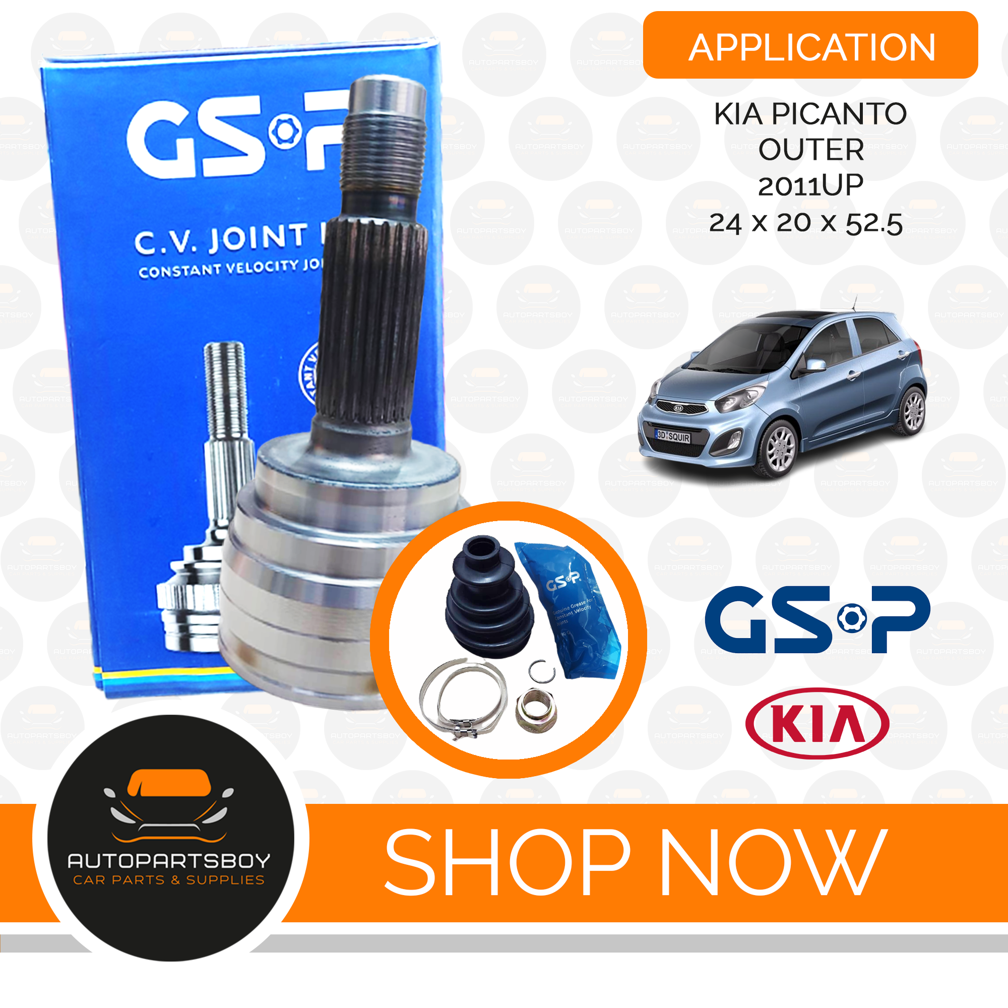GSP CV JOINT "CONSTANT VELOCITY" OUTER FOR KIA PICANTO 2011UP 24 x 20 x