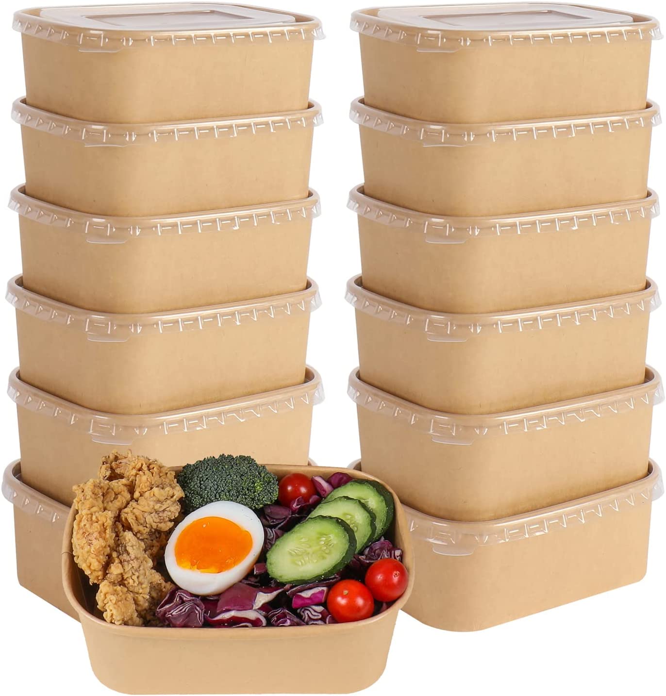 10pcs Disposable Kraft paper bowls with lids, Rectangle Food containers