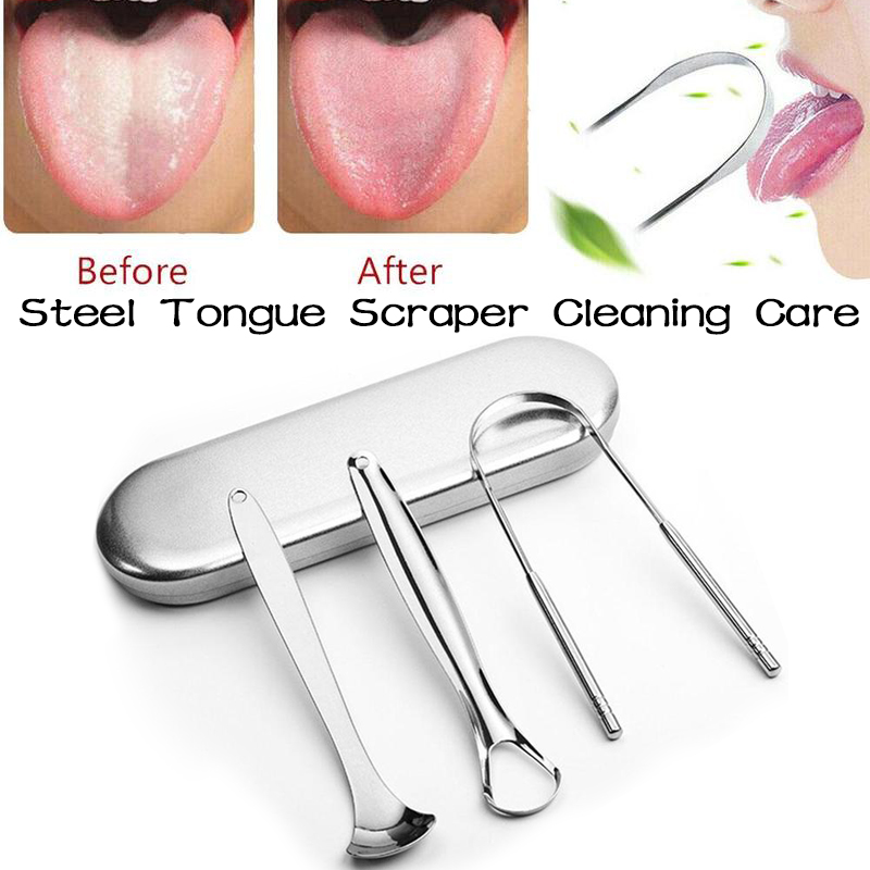 Steel Tongue Scraper Cleaning Care And Bad Breath Tongue Brush 