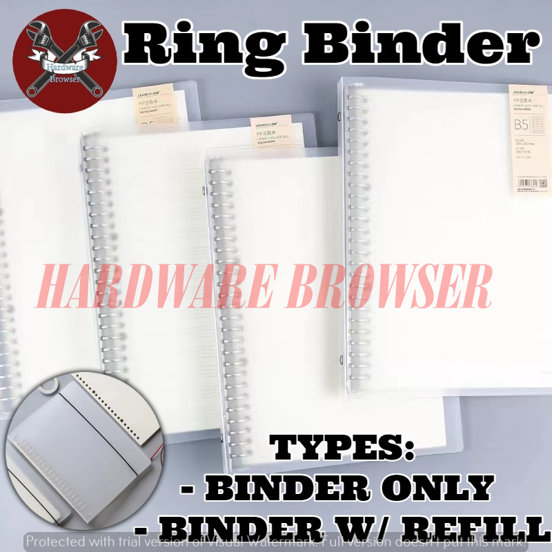 BB123 20/26 Ring Binder B5/A5 Transparent Binder Case Notebook Binder