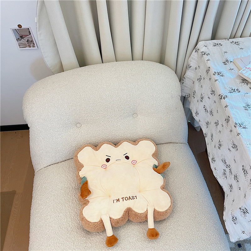 Toast Bread Pillow Cushion with Aggrieved Expression, Kawaii Plush