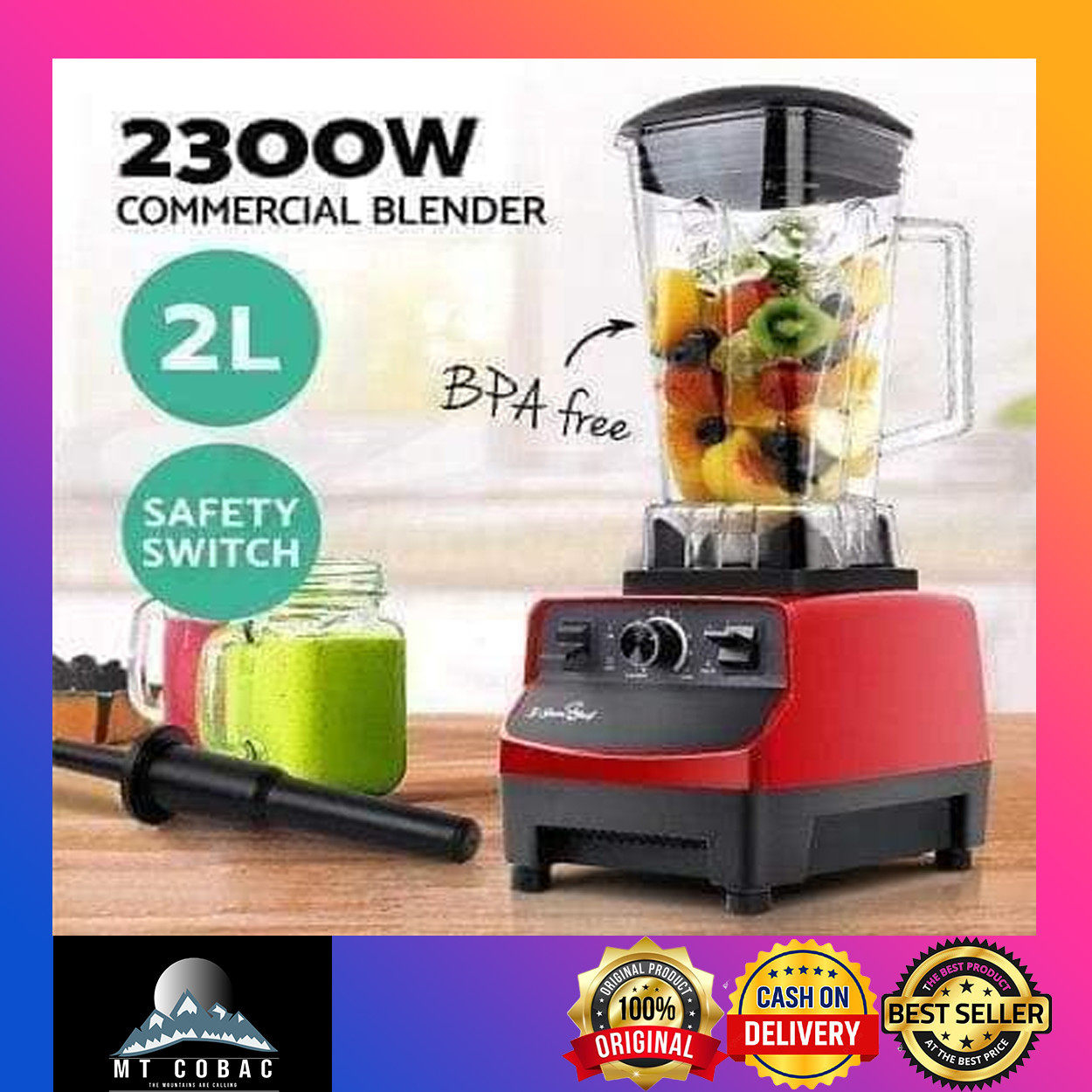Commercial 3HP Blender Ice Crusher 1500W(Red) Grinder Blender Juicer