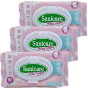 Set of 3 Sanicare Baby Wipes Unscented 80's Pink