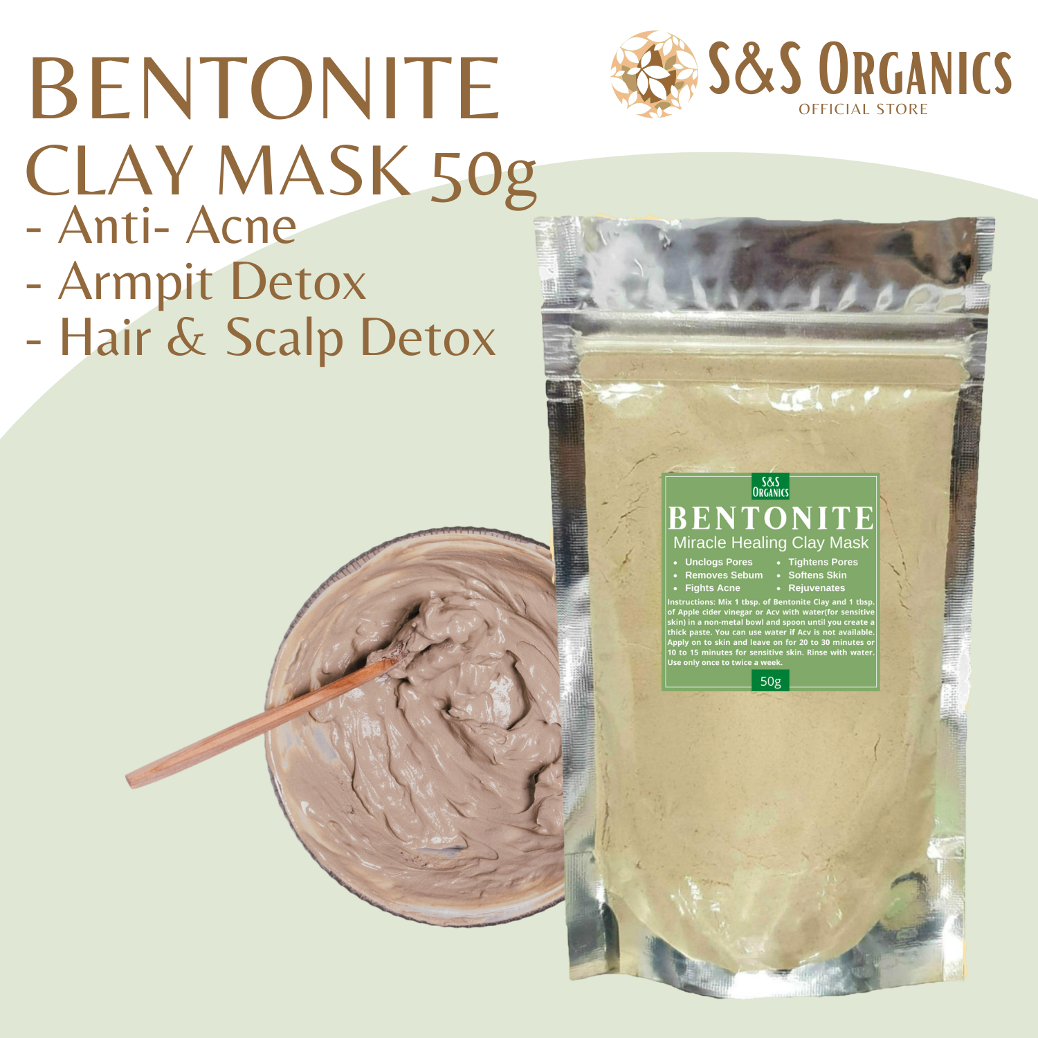 S&S Authentic Bentonite Aztec Miracle Healing Clay Mask 50grams Anti