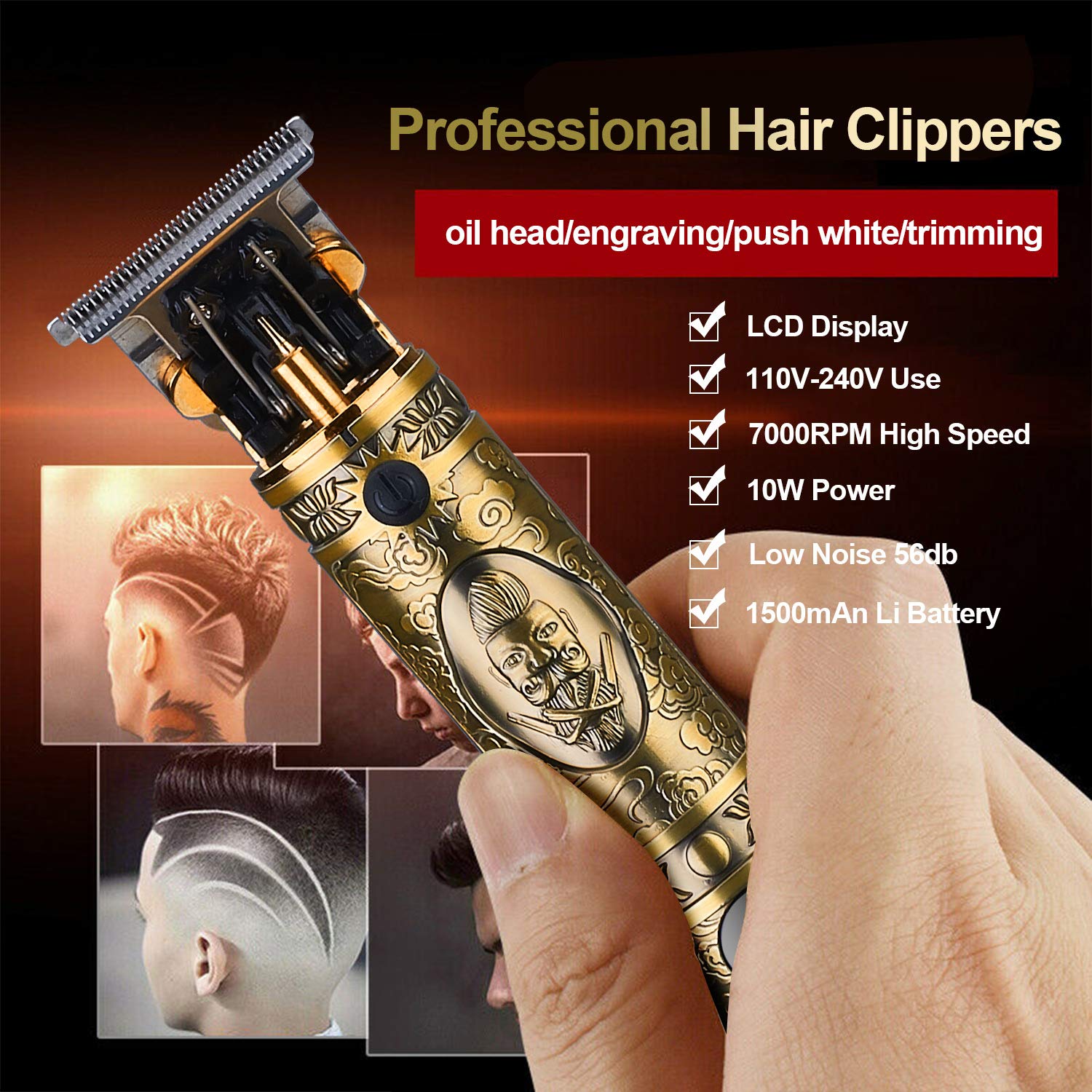 2021 Best Seller GOLD HAIR TRIMMERS CLIPPERS | New Electric hair clipper  for men USB hair clipper Wireless electric hair clipper Buddha head Electric  hair clipper set hair trimmer hair trimmer for