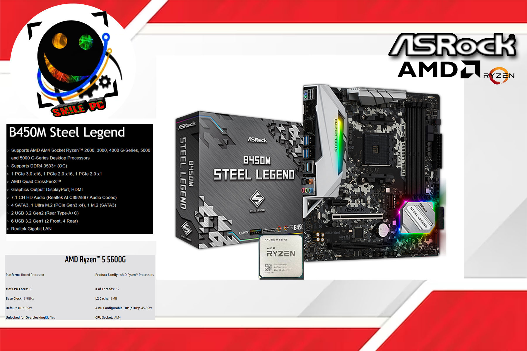 Asrock Steel Legend B450M / Ryzen 5 5600g (TRAY) BUNDLE | Lazada PH