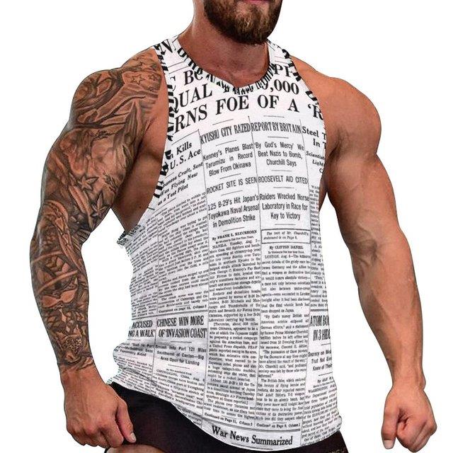 Newspaper Print Tank Top Mens 1971 Story Events Cool Tops Summer