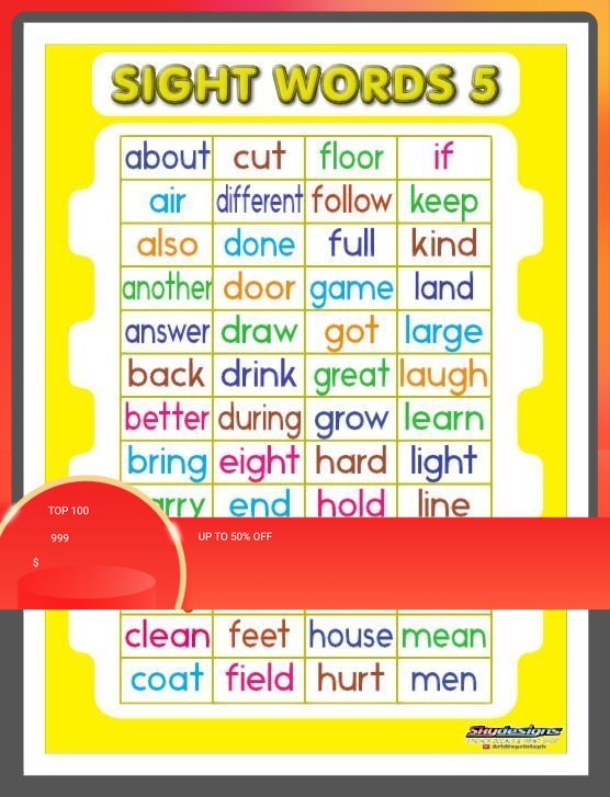 Educational Poster Tarpaulin Sight Words 5 45x60cm 