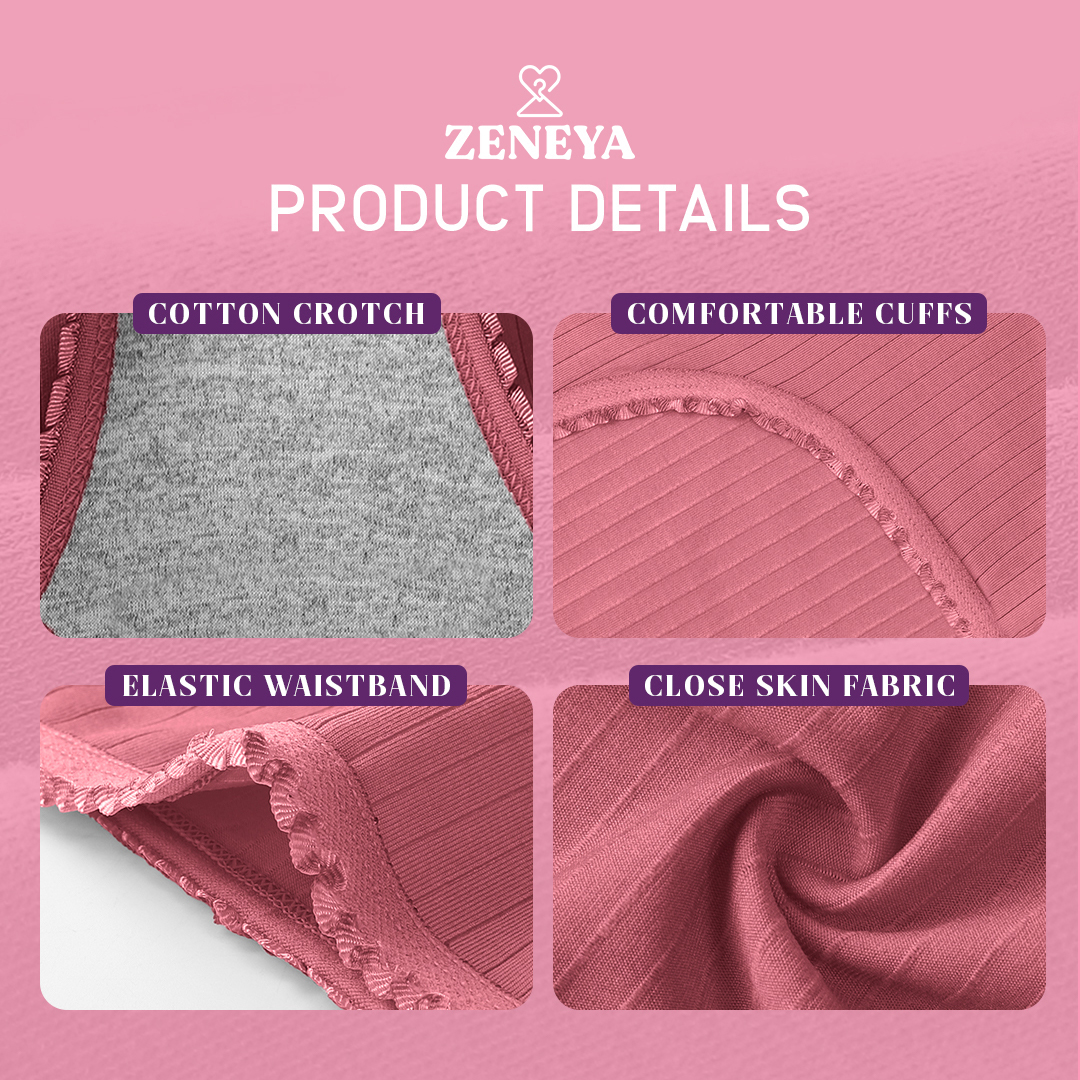 Set of 3 pcs) Zeneya Thread Lace Ribbed Cotton Panty For Women