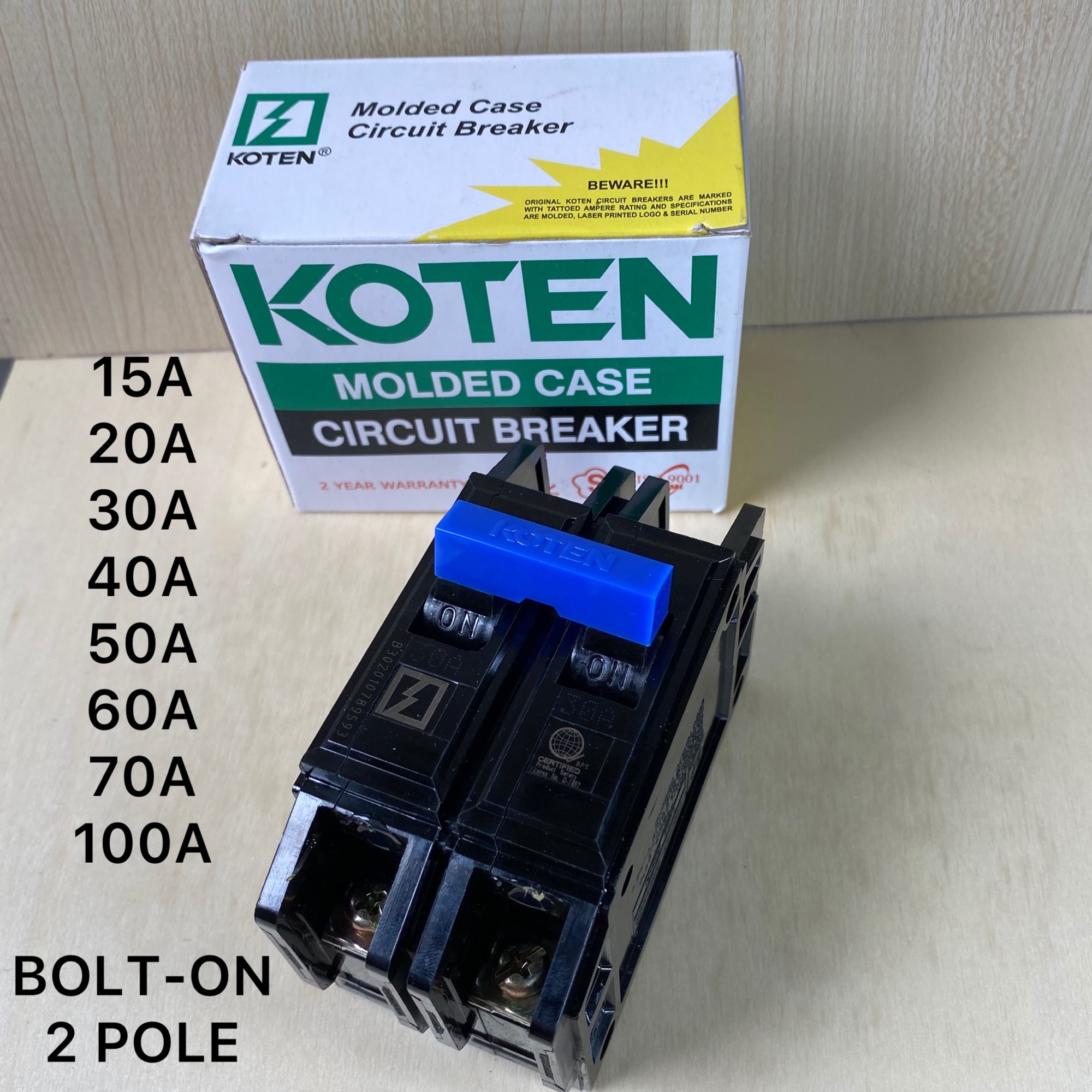 KOTEN BOLT-ON 2 POLE CIRCUIT BREAKER 15A TO 100A | SK | Lazada PH