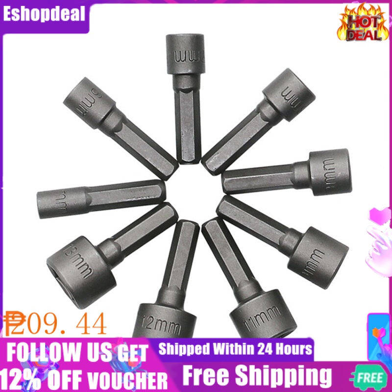 9PCS 513mm Metric Socket Nut Impact Driver Adapter Drill Bits 1/4 Inch Hex Shank Tool Set Nut