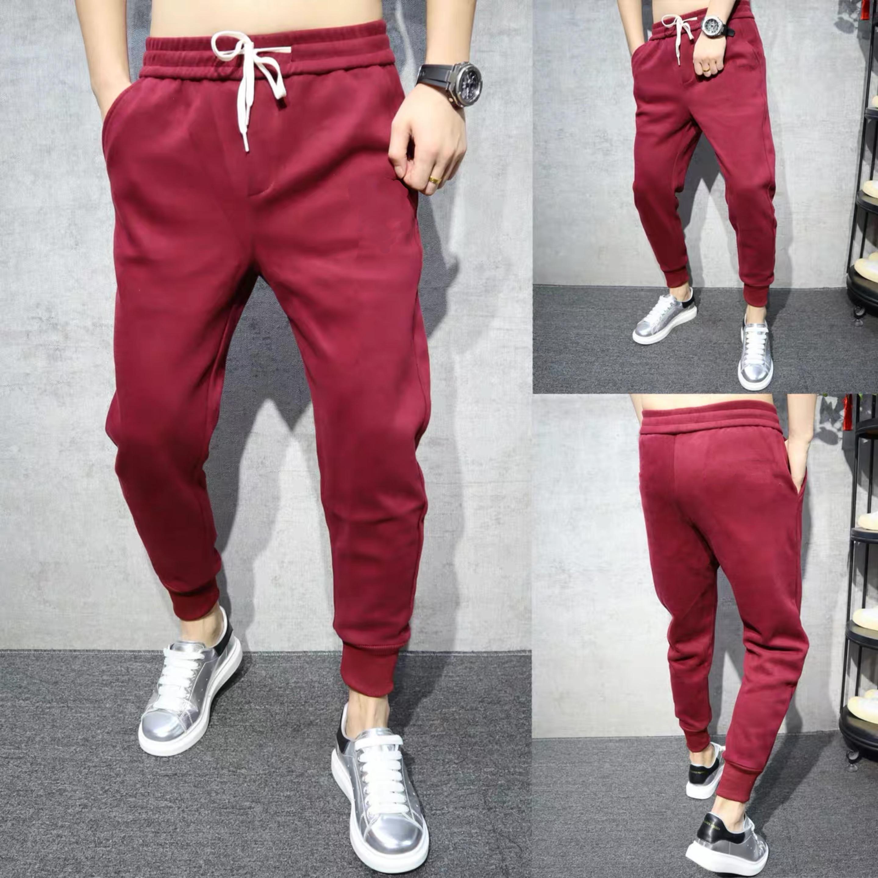 Unisex Plain Cotton Jogger Pants With Zipper High Quality 5 Colors - plain red shirt with pants roblox