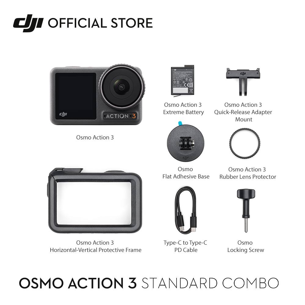 DJI Osmo Action 3 Adventure Combo 4K Action Camera, 4K/120fps, Super