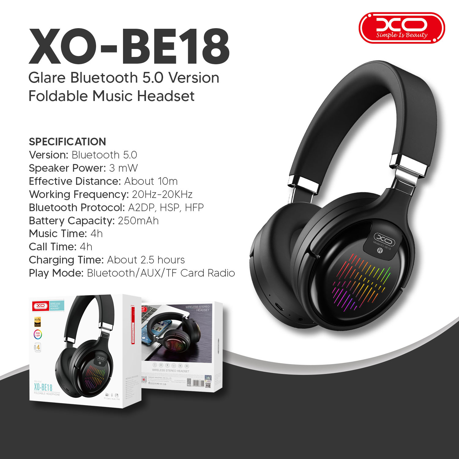 XO-BE18 Glare Bluetooth Version Foldable Music Headset