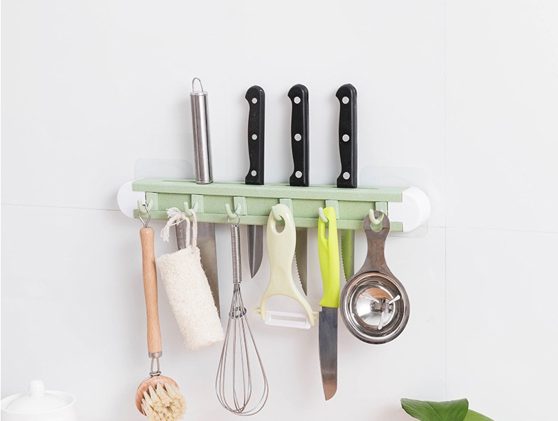 6 hook wall mounted No Drill Kitchen Utensils Cutlery Storage Rack