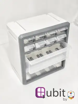 Qubit Deca-Cube | Mini Desktop Drawer with 10 Transparent Compartments | Storage Solution for Home Organization