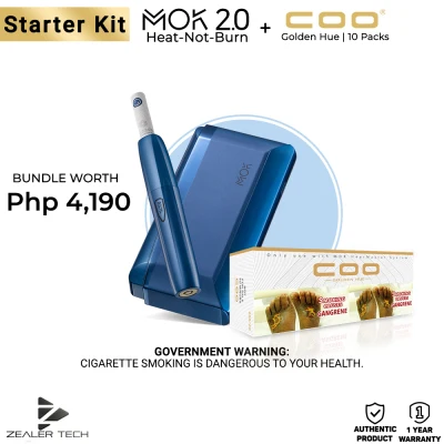 MOK 2.0 Starter Kit (Blue) + COO 1 Ream of Heat-not-Burn Sticks (Golden Hue)