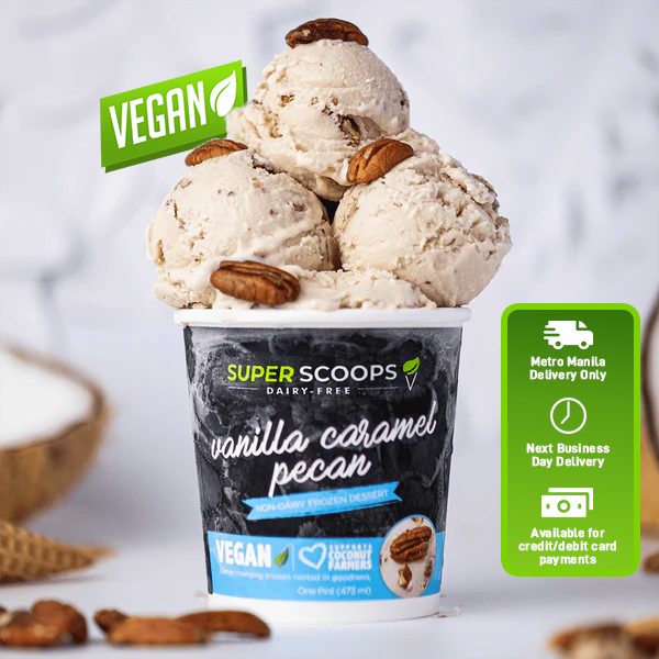 Super Scoops Dairy-Free Vegan Ice Cream Vanilla Caramel Pecan