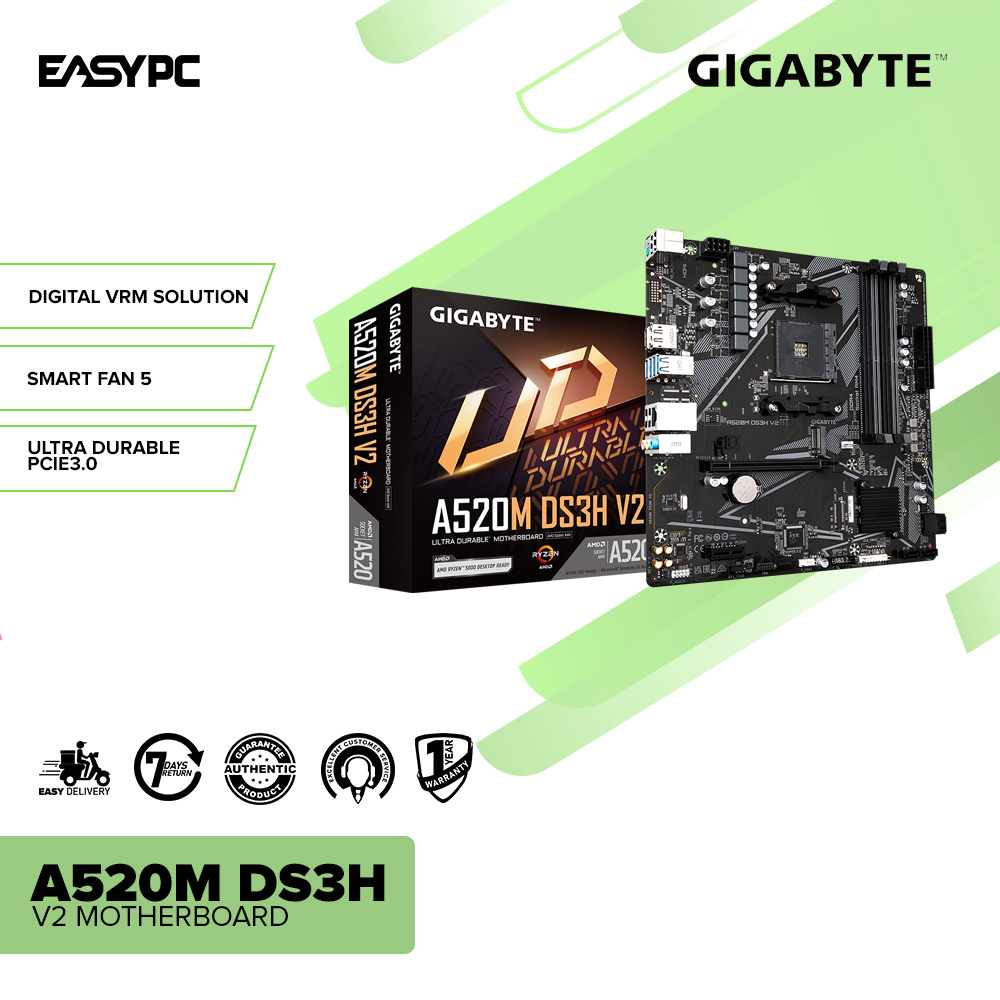 EasyPC Gigabyte GAA520mds3h / A520M DS3H V2 Socket Am4 Ddr4