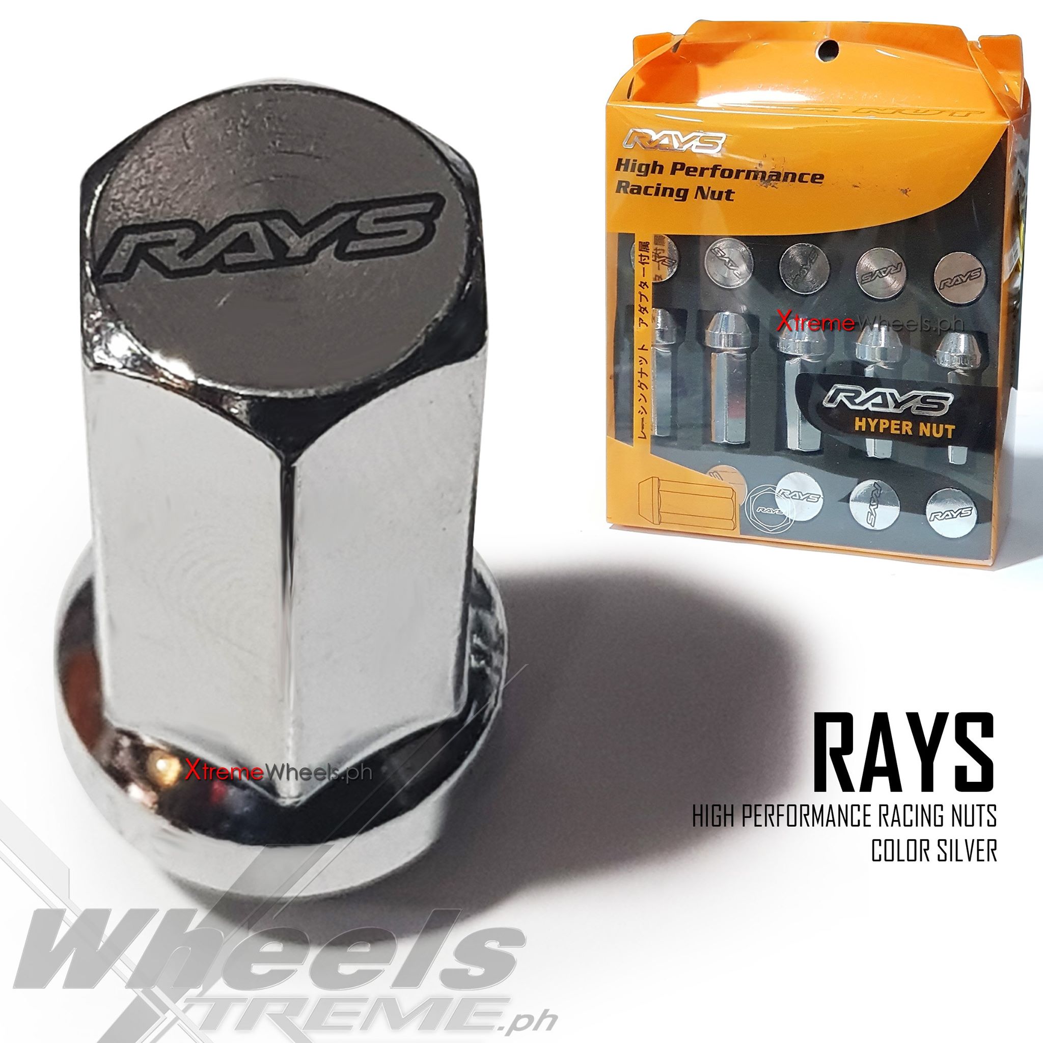 Rays Steel HYPER Wheel Lugnuts / lug nut M12 x 1.5mm 20pcs w/ Hex Adaptor  color SILVER