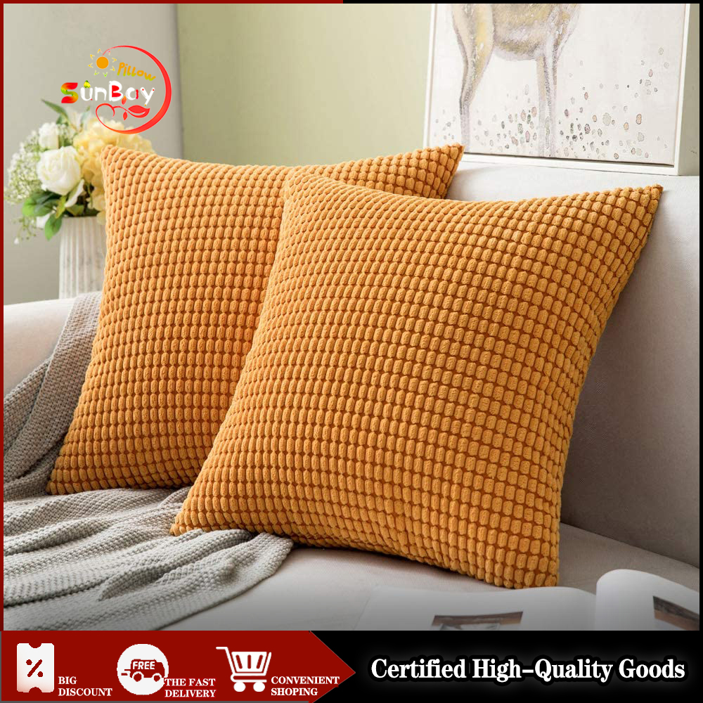 LASHALL HOME ACCESSORIES Large Cushion Cover Supersoft Corduroy Pillow Case  Striped Decorative Pillow Cover For Bed Couch Sofa Spring Home Decor