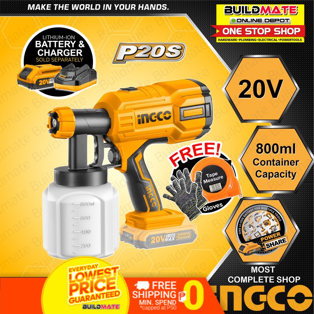 ♩INGCO Cordless Paint Spray Gun Set Wireless 20V CSGLI2001 POWERSHARE